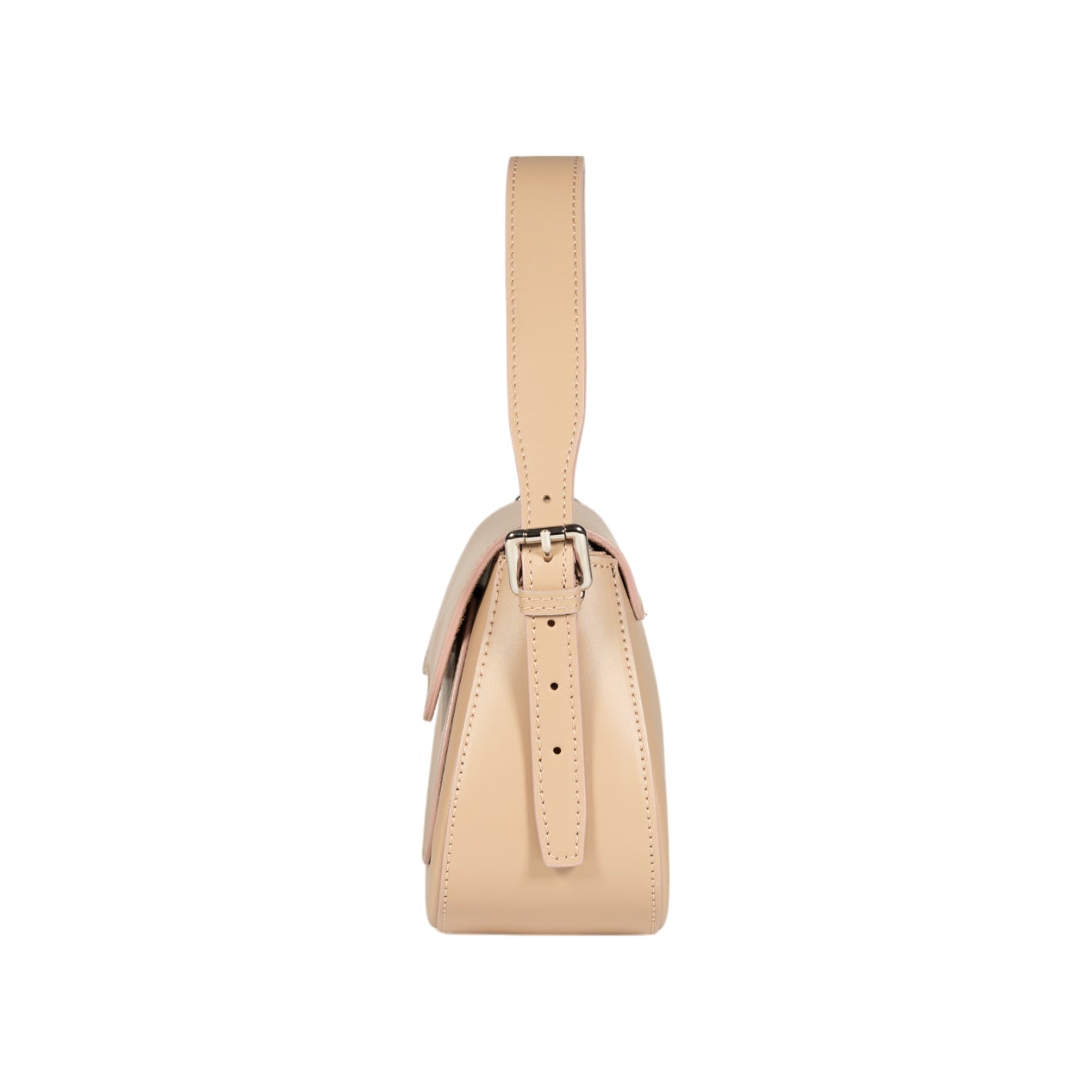 RB1030AL | EMMA Women's Shoulder Bag with Flap in Genuine Leather Made in Italy. Polished Silver Metal Accessories - Beige Color - Dimensions: 24 x 18 x 9 + 14.5 cm (Handle Drop)