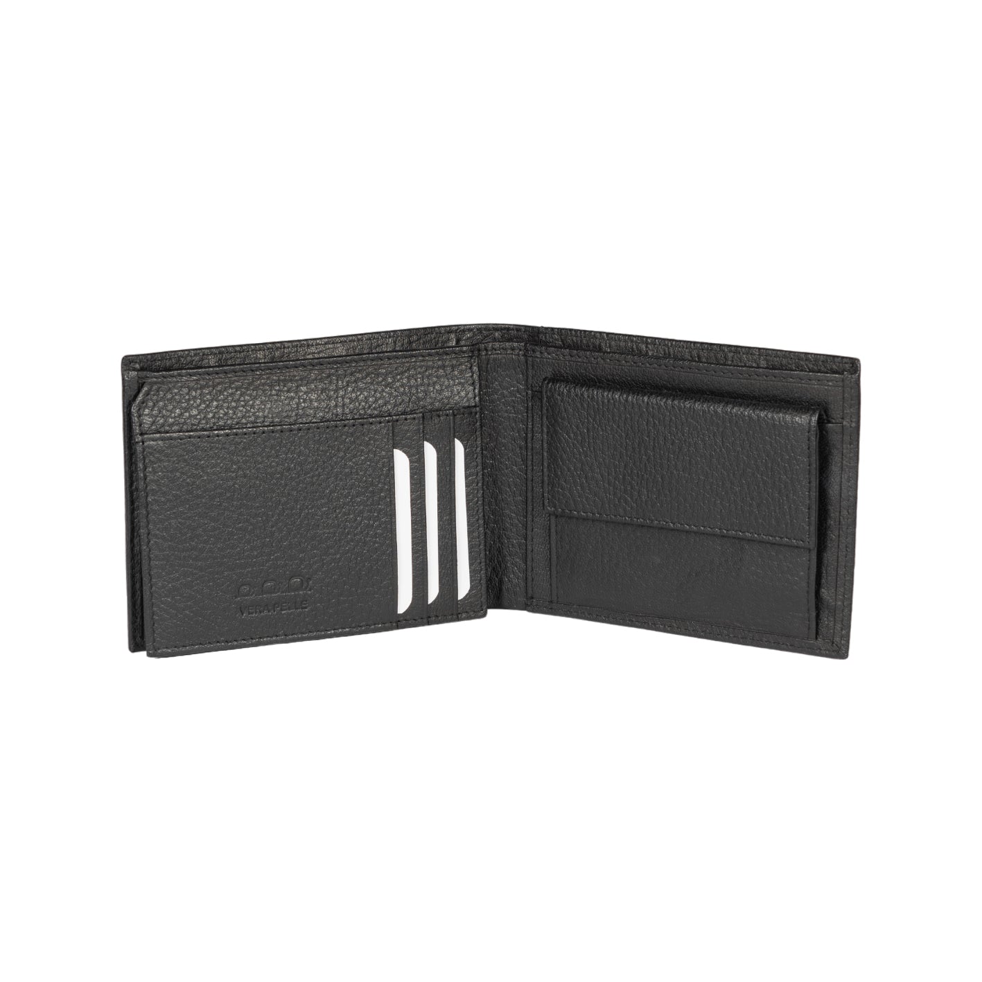 K10304AB | Portafogli Uomo in Vera Pelle pieno fiore, grana dollaro. Colore Nero. Tasca p/monete. Dimensioni da chiuso: cm 12,5 x 9,3 x 1. Confezione: Gift Box rigido fondo/coperchio