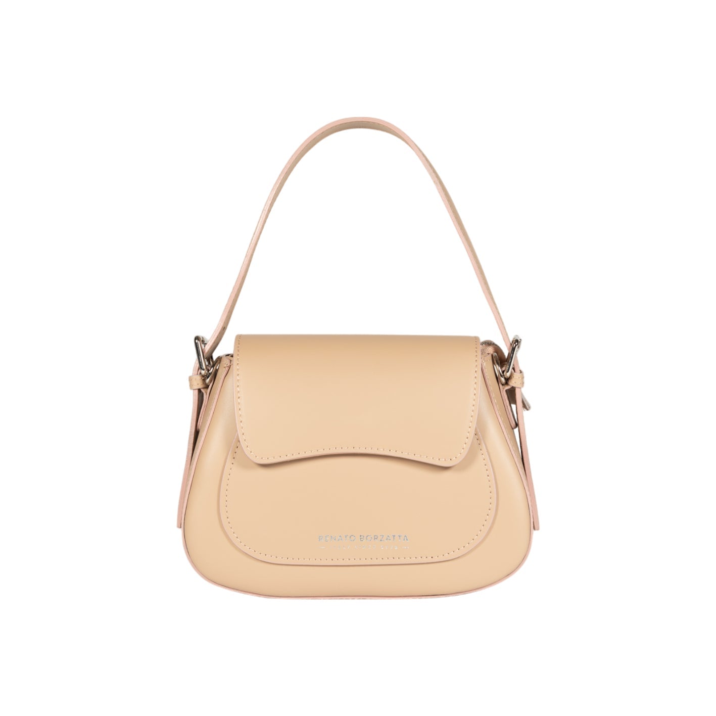 RB1030AL | EMMA Women's Shoulder Bag with Flap in Genuine Leather Made in Italy. Polished Silver Metal Accessories - Beige Color - Dimensions: 24 x 18 x 9 + 14.5 cm (Handle Drop)