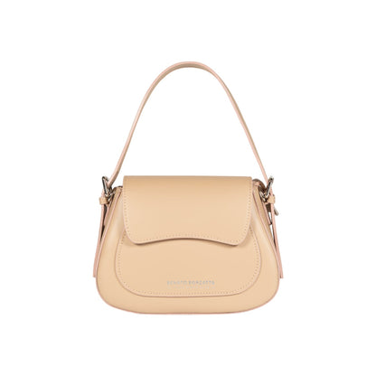 RB1030AL | EMMA Women's Shoulder Bag with Flap in Genuine Leather Made in Italy. Polished Silver Metal Accessories - Beige Color - Dimensions: 24 x 18 x 9 + 14.5 cm (Handle Drop)