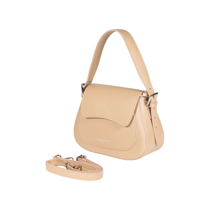 RB1030AL | EMMA Women's Shoulder Bag with Flap in Genuine Leather Made in Italy. Polished Silver Metal Accessories - Beige Color - Dimensions: 24 x 18 x 9 + 14.5 cm (Handle Drop)