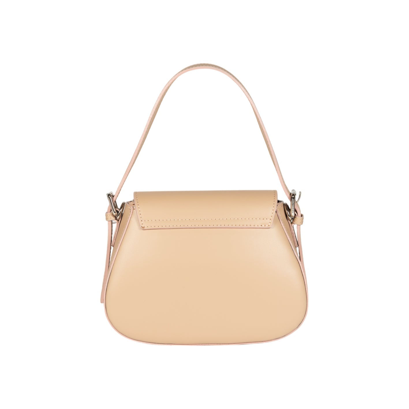 RB1030AL | EMMA Women's Shoulder Bag with Flap in Genuine Leather Made in Italy. Polished Silver Metal Accessories - Beige Color - Dimensions: 24 x 18 x 9 + 14.5 cm (Handle Drop)