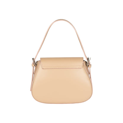RB1030AL | EMMA Women's Shoulder Bag with Flap in Genuine Leather Made in Italy. Polished Silver Metal Accessories - Beige Color - Dimensions: 24 x 18 x 9 + 14.5 cm (Handle Drop)