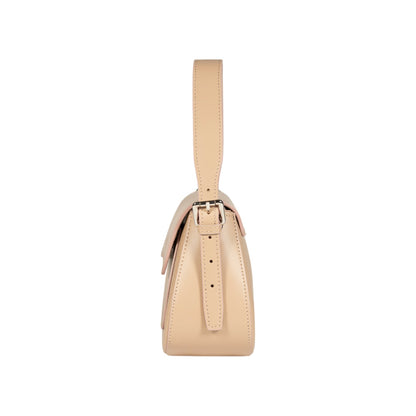 RB1030AL | EMMA Women's Shoulder Bag with Flap in Genuine Leather Made in Italy. Polished Silver Metal Accessories - Beige Color - Dimensions: 24 x 18 x 9 + 14.5 cm (Handle Drop)