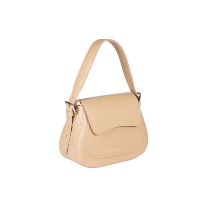 RB1030AL | EMMA Women's Shoulder Bag with Flap in Genuine Leather Made in Italy. Polished Silver Metal Accessories - Beige Color - Dimensions: 24 x 18 x 9 + 14.5 cm (Handle Drop)